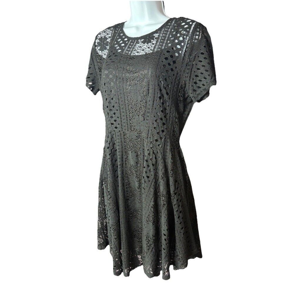 American Rag Cie Lace Eyelet Dress Women’s Size Large Classic Black Lined - Picture 10 of 11